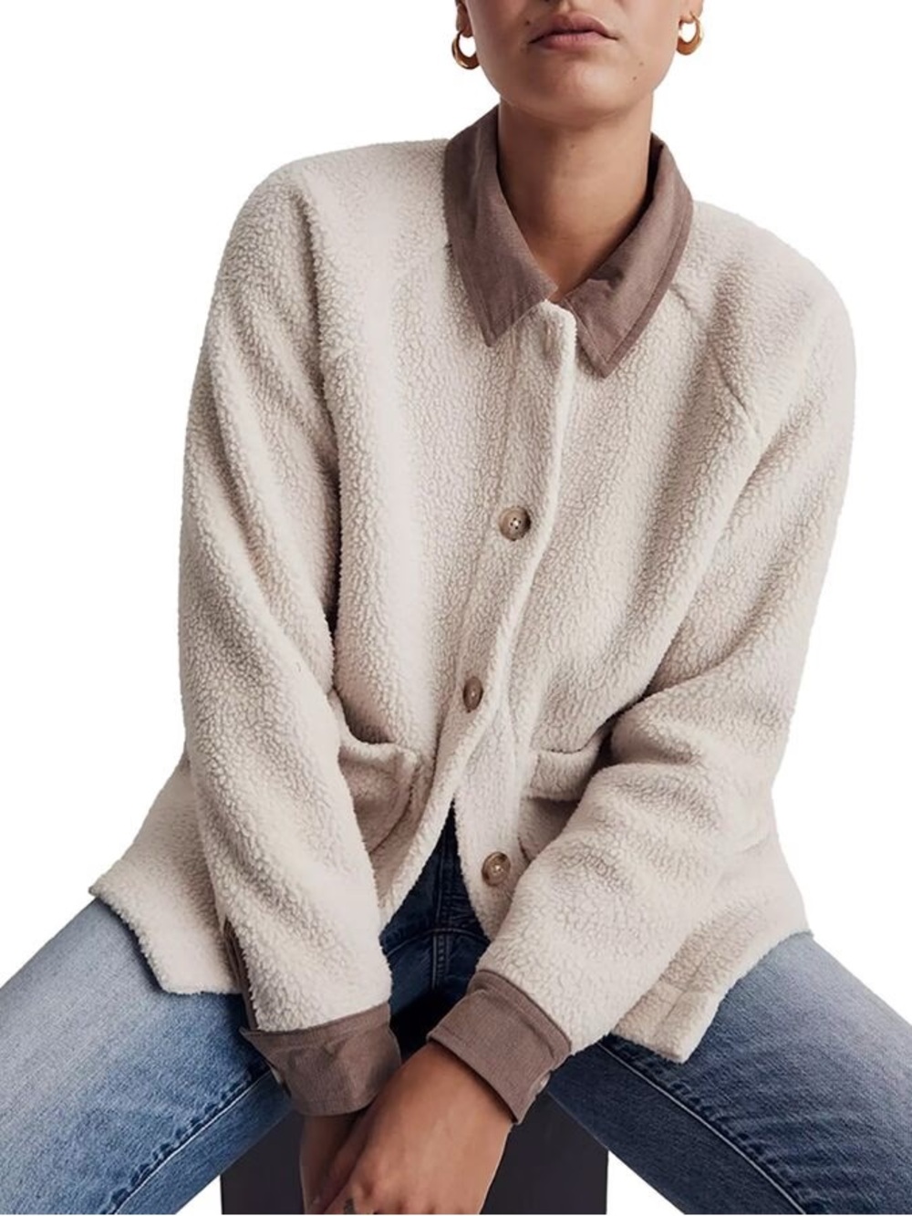 Madewell Corduroy-Trimmed (Re)sourced Sherpa Terry Coat Women's XS